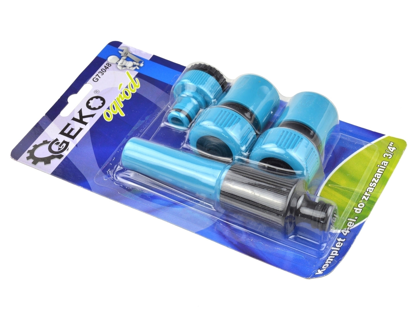 Kit irigare pentru gradina, 3/4 "50m, 3 straturi, GEKO STANDARD + accesorii 4 piese, 3/4", Geko Blue Line