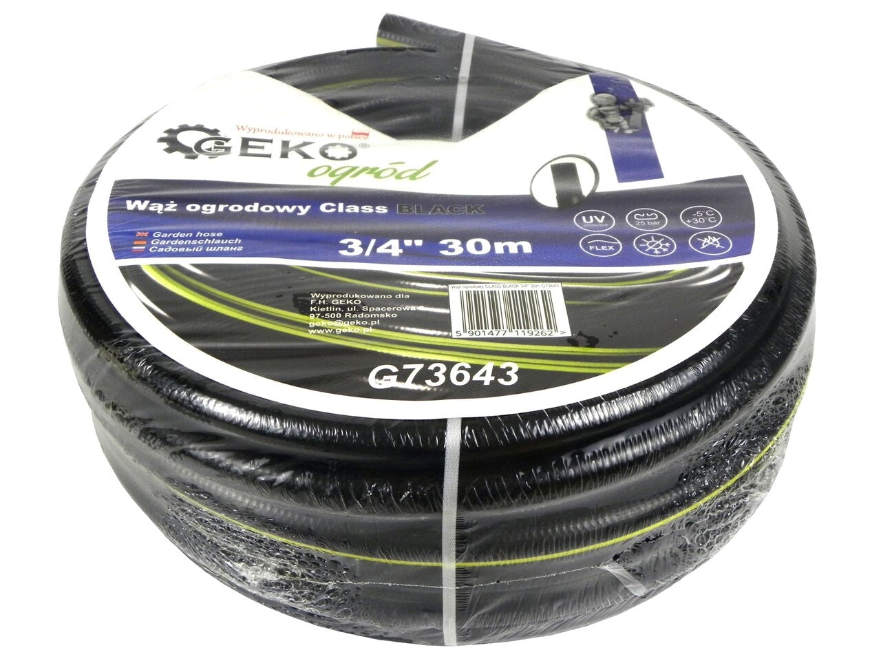 Kit irigare de gradina, furtun CLASS BLACK 3/4" 30m + accesorii, 4 piese, 3/4", Geko Blue Line