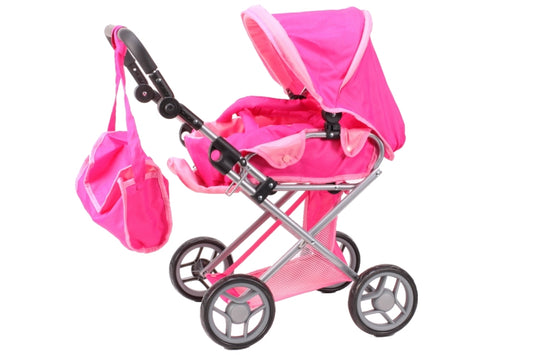 Carucior roz de jucarie cu geanta 3F 66cm, MalPlay 102819