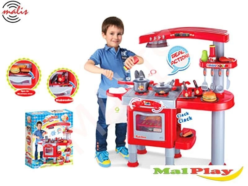 Kuchnia czerwona duża z okapem i piekarnikiem