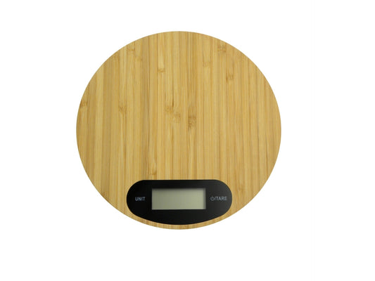 Cântar de bucătărie rotund din bambus 5kg 18,5x18,5cm, Geko GH03003