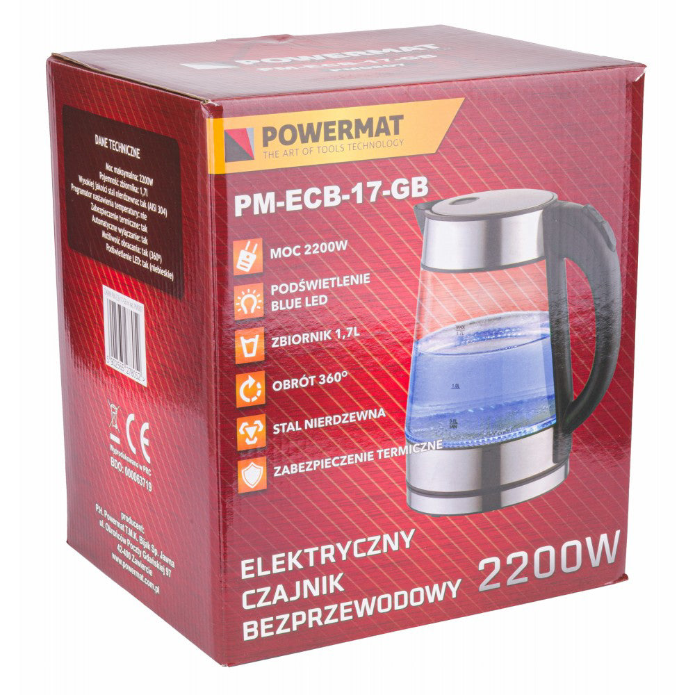 Fierbator electric din sticla cu LED 2200W, Powermat PM-ECB-17-GB