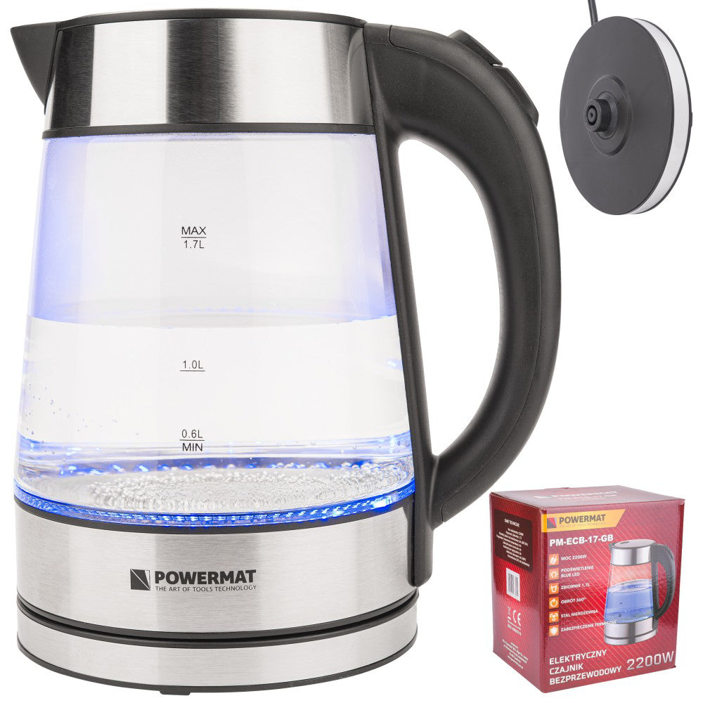 Fierbator electric din sticla cu LED 2200W, Powermat PM-ECB-17-GB