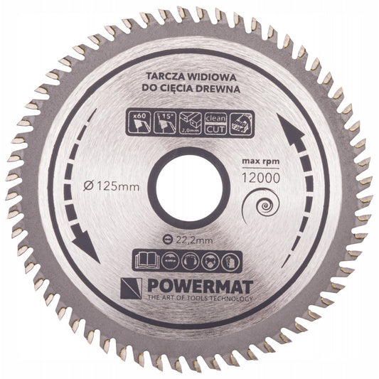 Disc circular pentru lemn 125x22.2mm cu 60 dinti TDD, Powermat