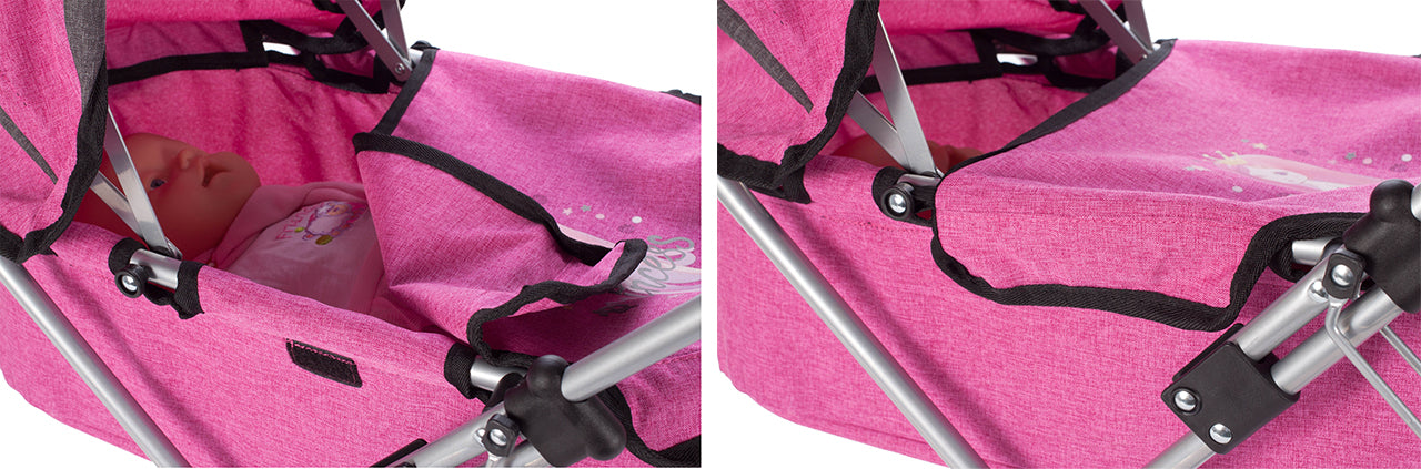 Carucior roz pentru papusi cu geanta Princess, Malplay 107210