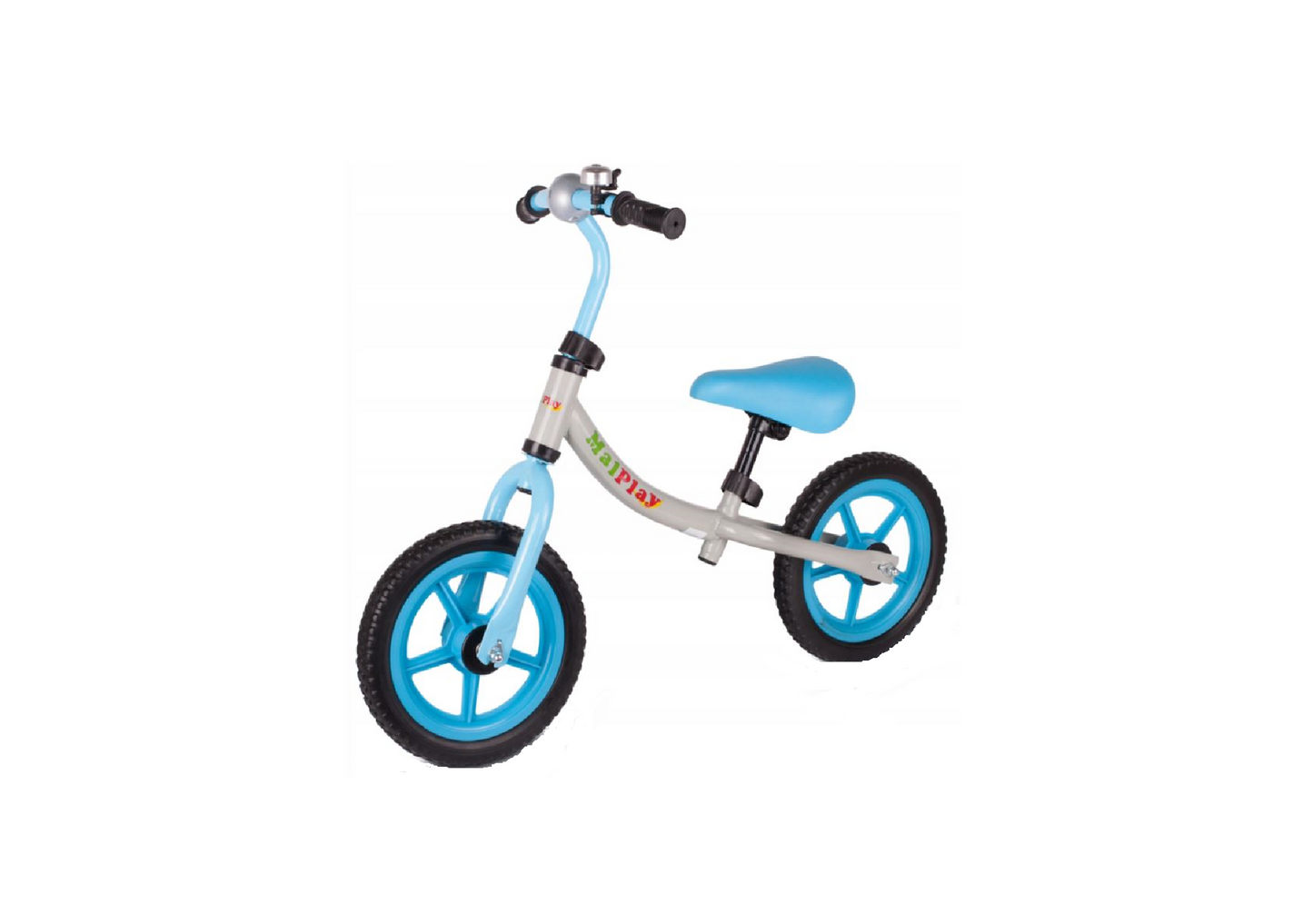 Bicicleta echilibrata cu clopotel EVA 12 gri-albastru MalPlay 108113