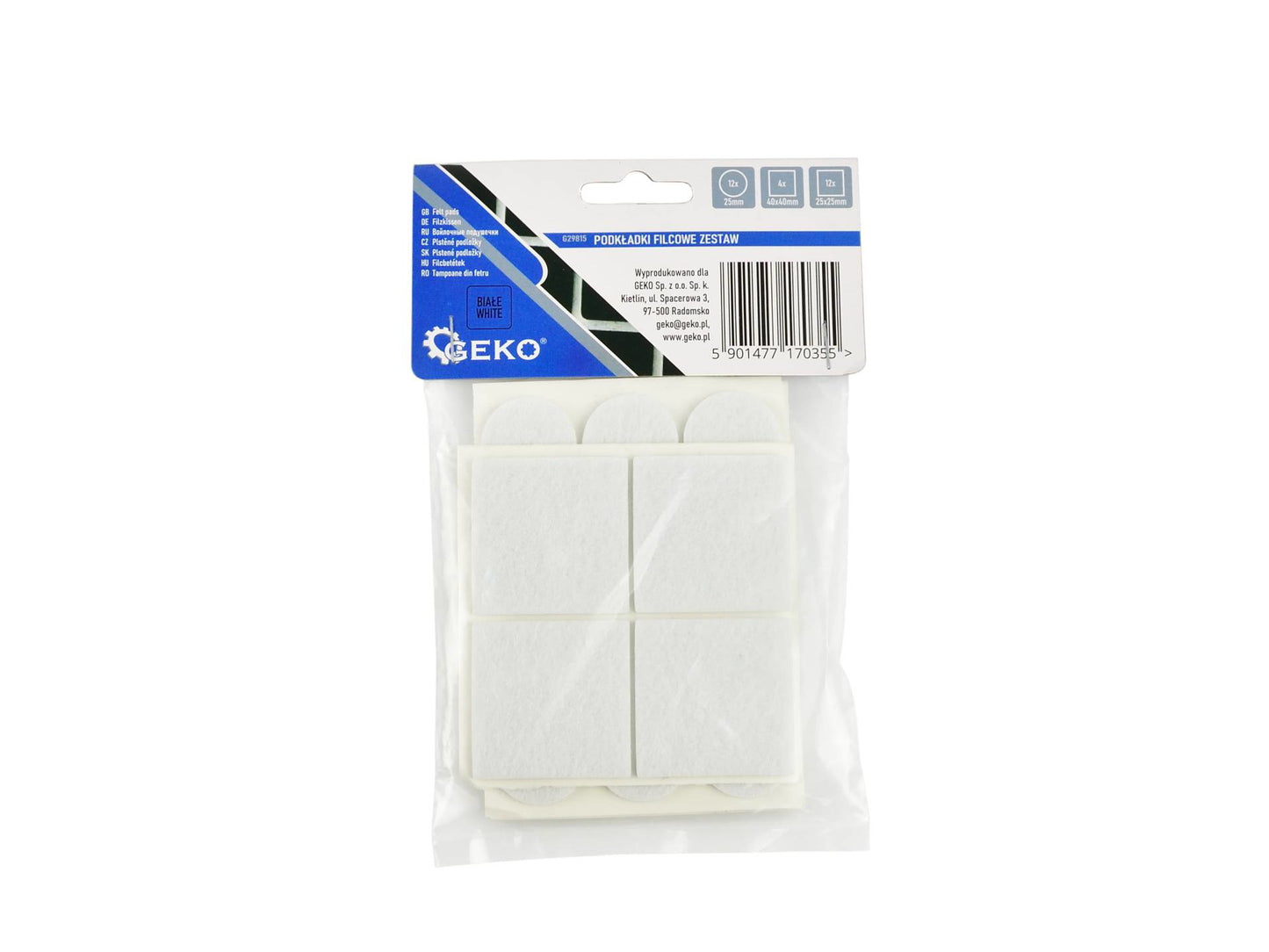 Set  protectie pasla autoadeziva, rotunde si dreptunghiulare, 25 x 25 mm / 40 x 40 mm, alb, Geko G29815