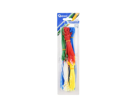 Set legaturi colorate din nylon, 250 elemente, Geko G17190