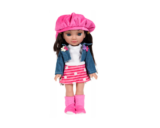 Set papusa bruneta Honey Pretty Doll cu accesorii, pieptene, perie, agrafe, 5 piese, MalPlay 105984