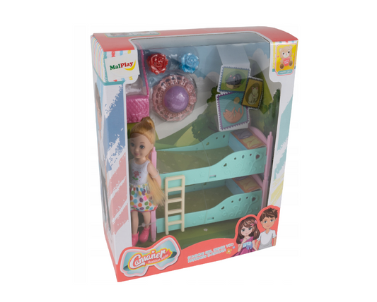 Set papusa cu accesorii, 13,5 cm x 4,5 cm, 6 piese, MalPlay 109718