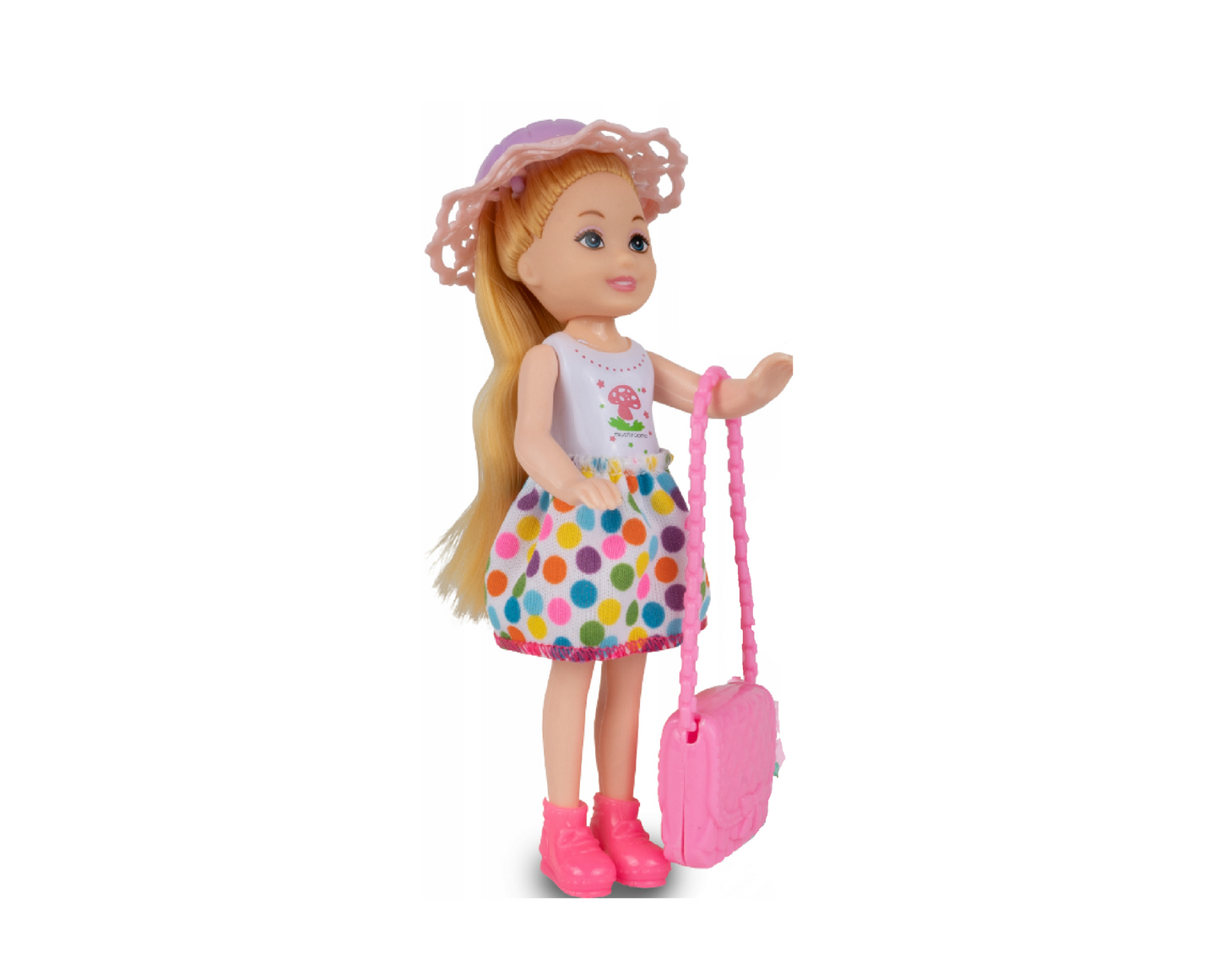 Set papusa cu accesorii, 13,5 cm x 4,5 cm, 6 piese, MalPlay 109718