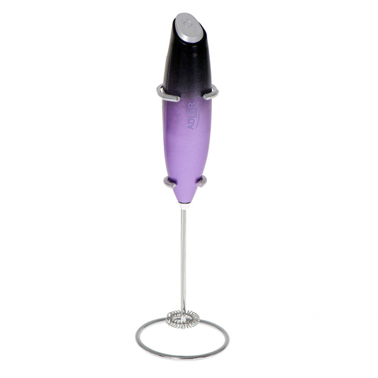 Aparat de spumare a laptelui cu suport, agitator din otel, violet / negru, Adler AD4499