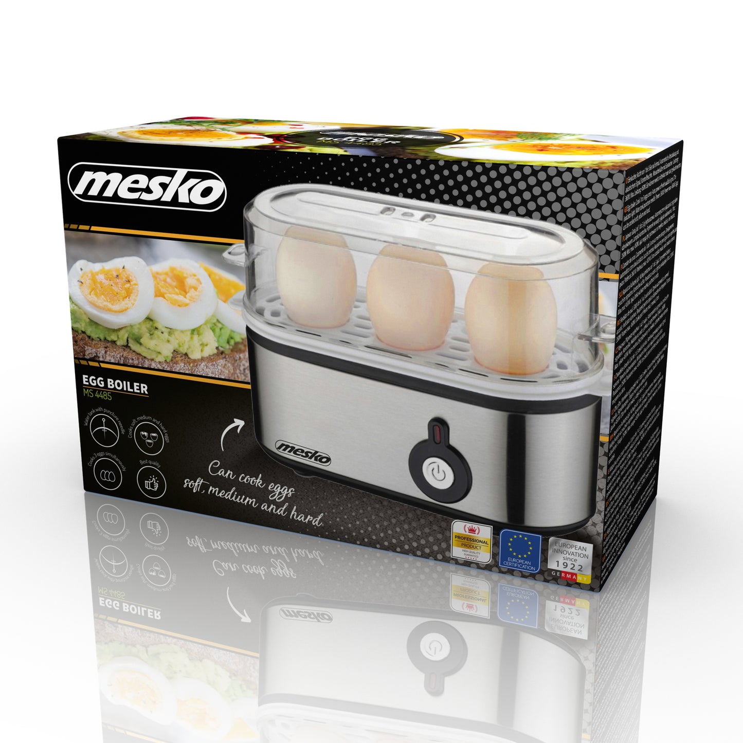Aparat de fiert oua, compartiment pentru 3 oua, 350 W, argintiu, Mesko MS4485