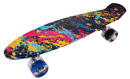 Skateboard multicolor cu roti luminoase, 56 cm x 15 cm, MalPlay 110185