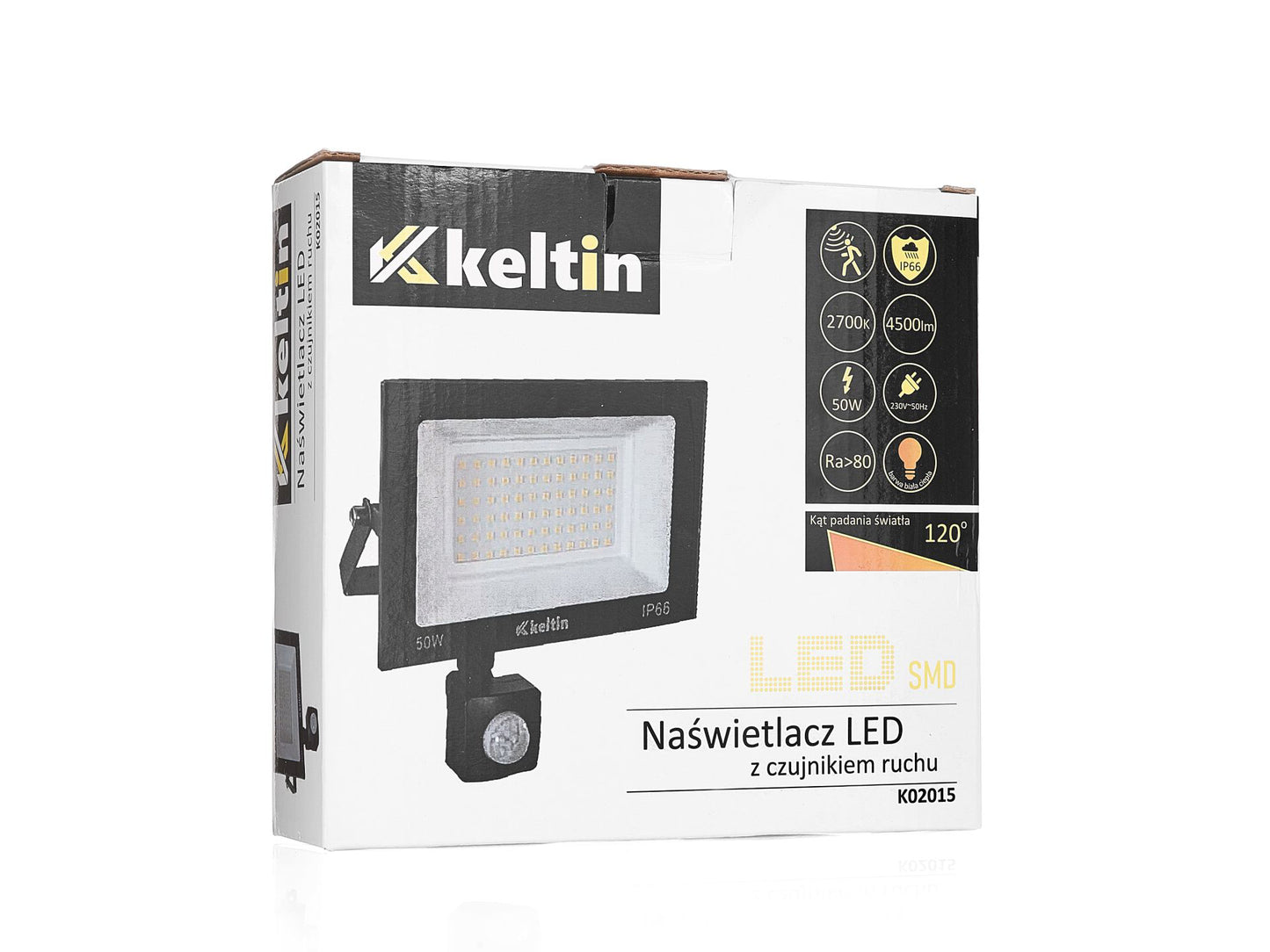 Proiector LED cu senzor de miscare, alb cald, 50 W, 2700K, Keltin K02015