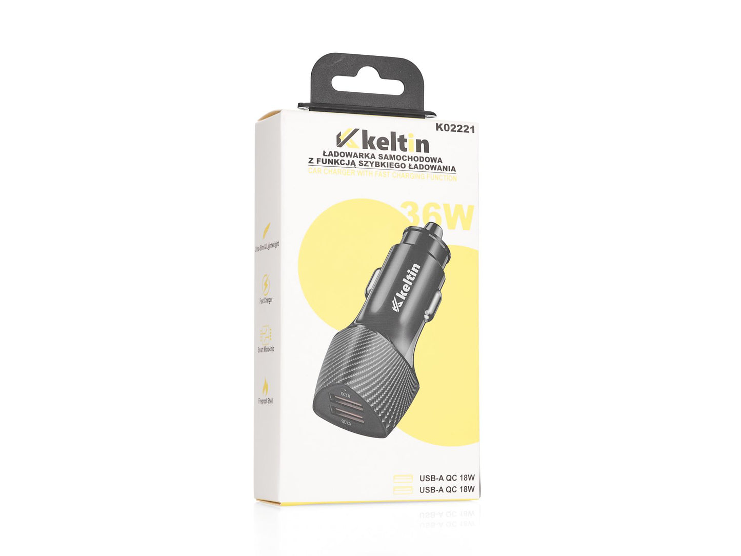 Incarcator auto cu functia de incarcare rapida, QC3.0 36W 7.2A, Keltin K02221