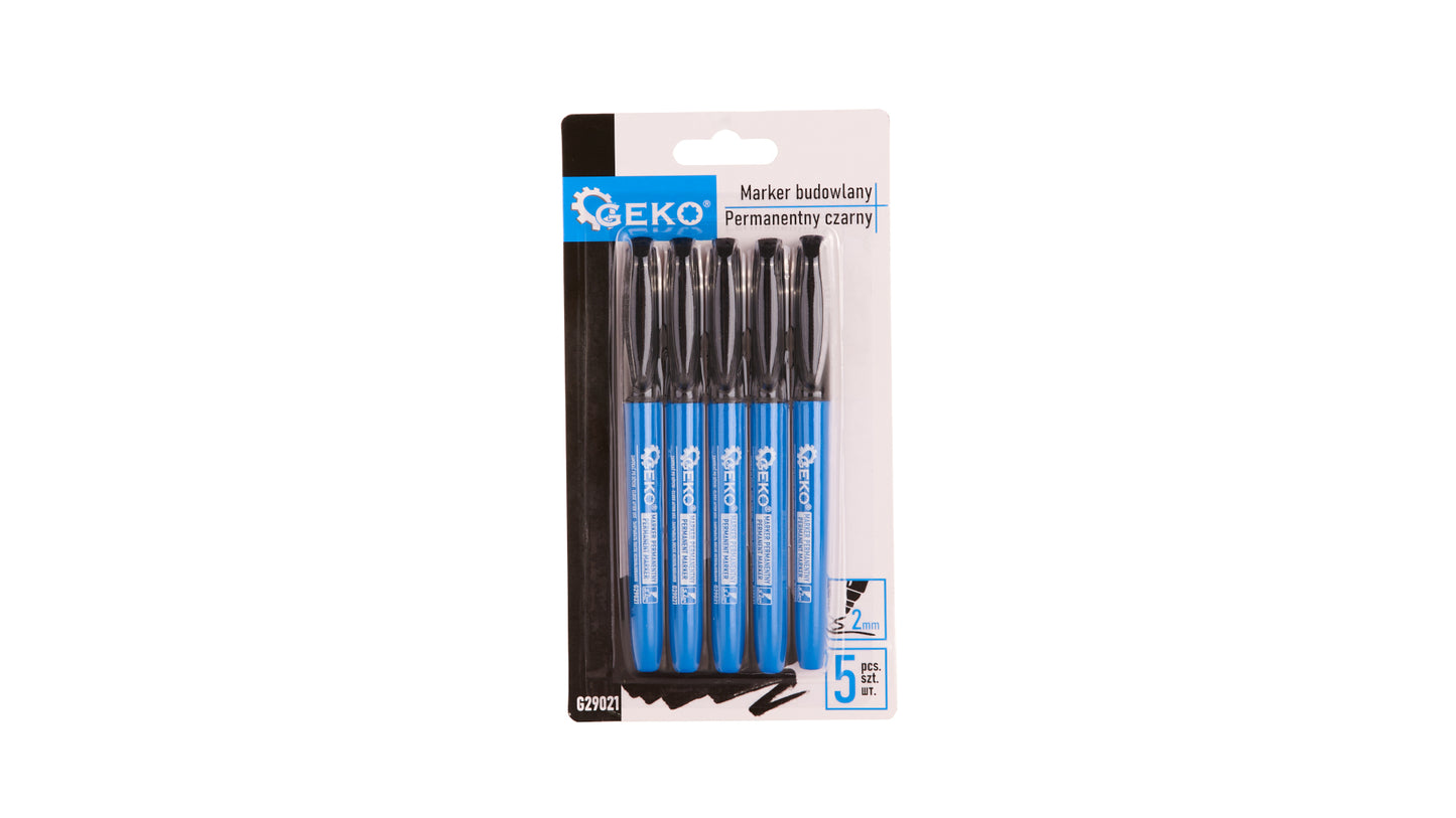 Set markere permanente subtiri pentru constructii, negru, 2 mm, Geko G29021