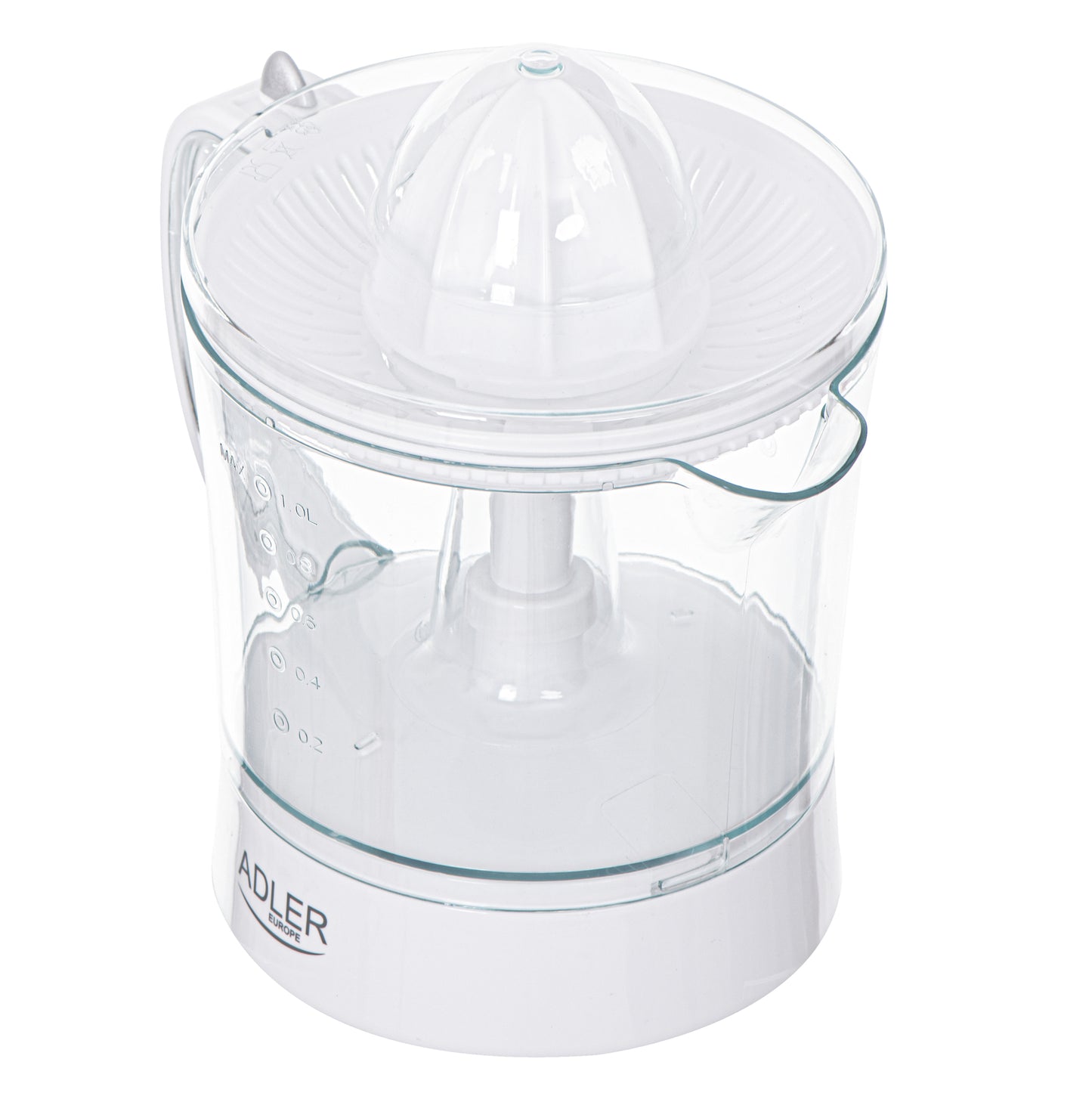 Storcator de citrice, 60 W, 1 l, 2 conuri, Functie de pornire/oprire automata, Alb, Adler AD4009