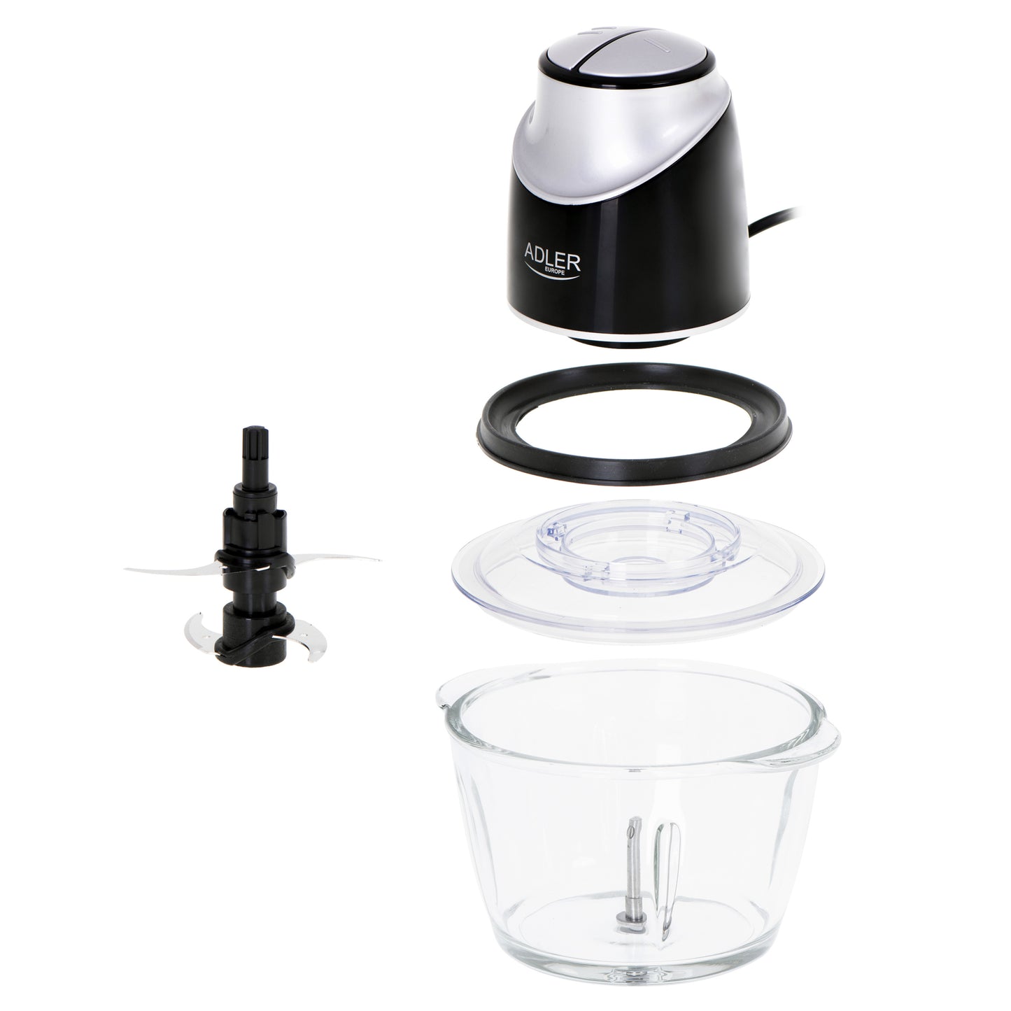 Tocator electric de legume, 2 trepte, sticla, 1.2 l, negru, Adler AD4082