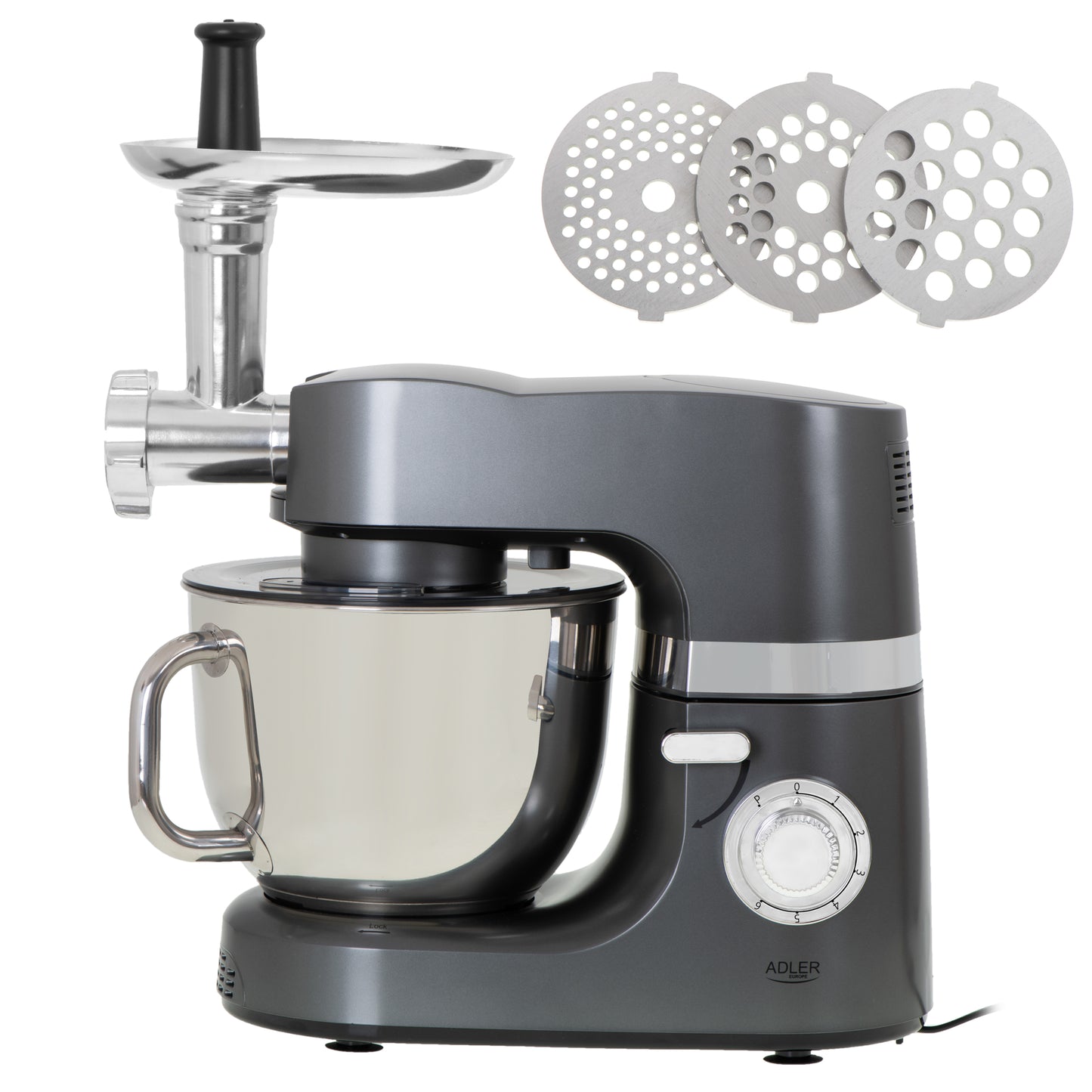 Robot de bucatarie planetar XXL 4 in 1, 2200 W, capacitate 7 l, mod Pulse, 4 functii, inox, Adler AD4221