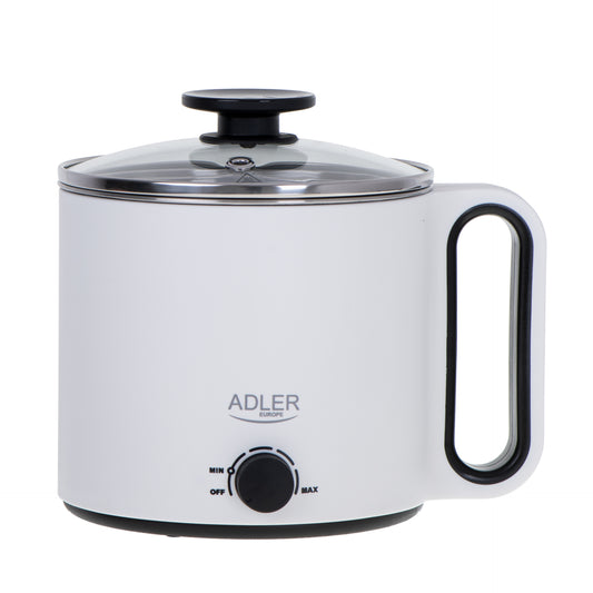 Oala electrica 5 in 1, 900 W, 1.9 l, capac sticl, 5 functii, mentinere la cald, alb, Adler AD6417