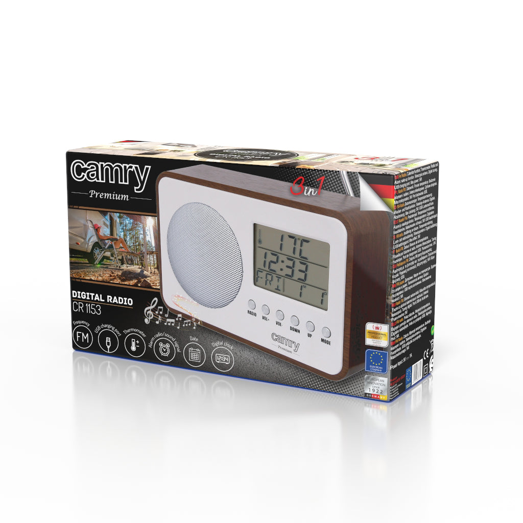 Radio digital cu ceas, termometru, alarma, afisaj LCD, alb, Camry CR1153