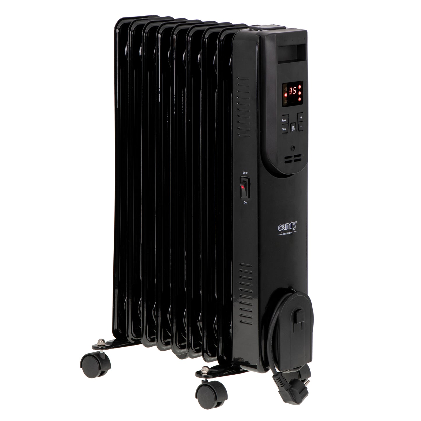 Calorifer electric cu ulei, 11 elementi, 2500 W, telecomanda, display LED, protectie supraincalzire, negru, Camry CR7813