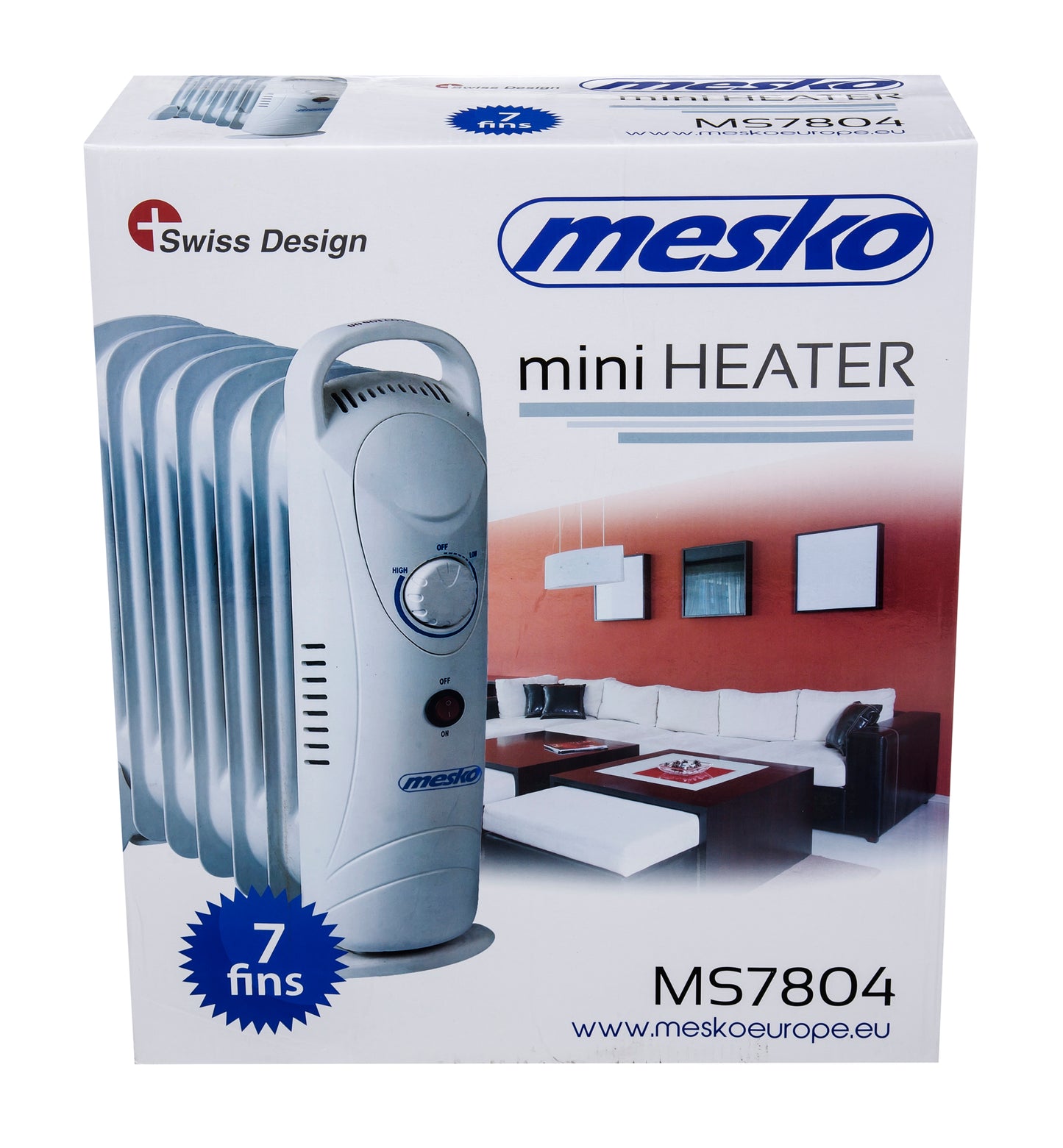 Calorifer electric cu ulei, 7 elementi, termostat reglabil si protectie la supraincalzire, 700 W, alb, Mesko MS7804