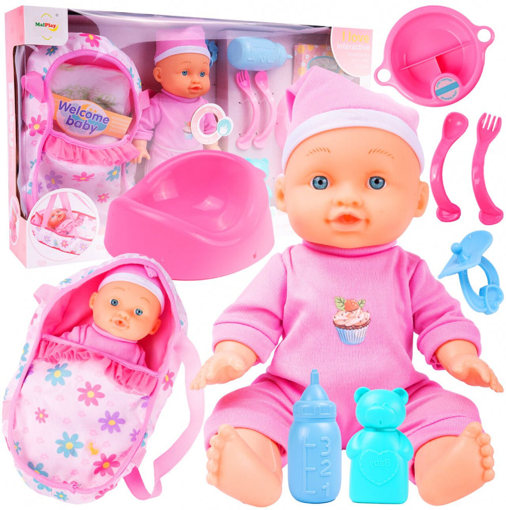 Set papusa bebelus interactiv cu accesorii, 26 cm, MalPlay 110434