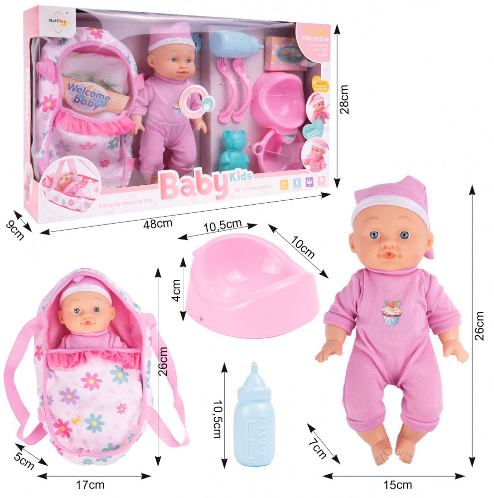 Set papusa bebelus interactiv cu accesorii, 26 cm, MalPlay 110434