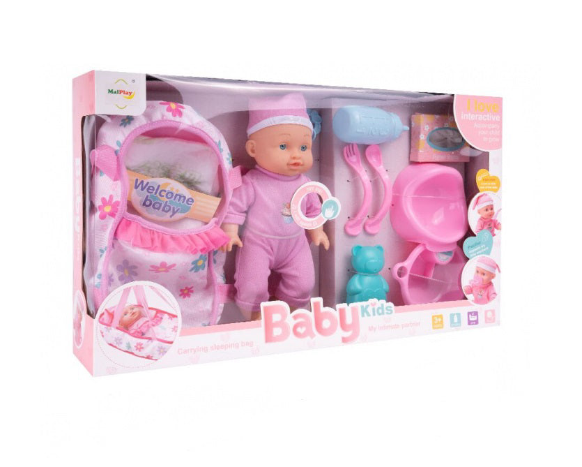 Set papusa bebelus interactiv cu accesorii, 26 cm, MalPlay 110434
