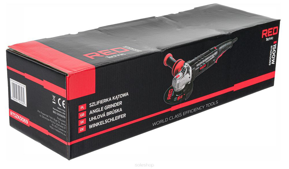 Polizor unghiular + 10 discuri, 125 mm, 1500 W, Red Technic RTSZK0069