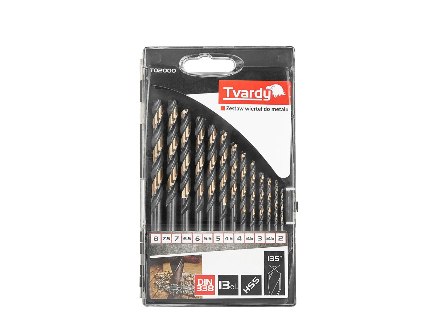 Set burghie pentru metal HSS, 2.0 - 8.0 mm, 13 elemente, Tvardy T02000