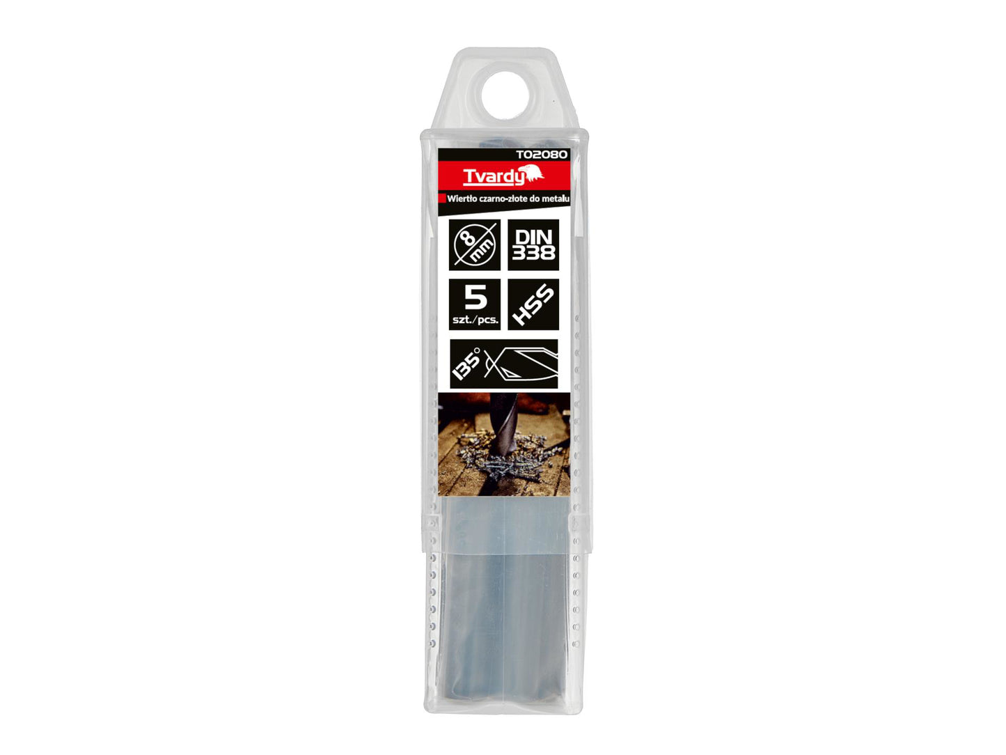 Set burghie HSS pentru metal, 8 mm, 5 elemente, Tvardy T02080