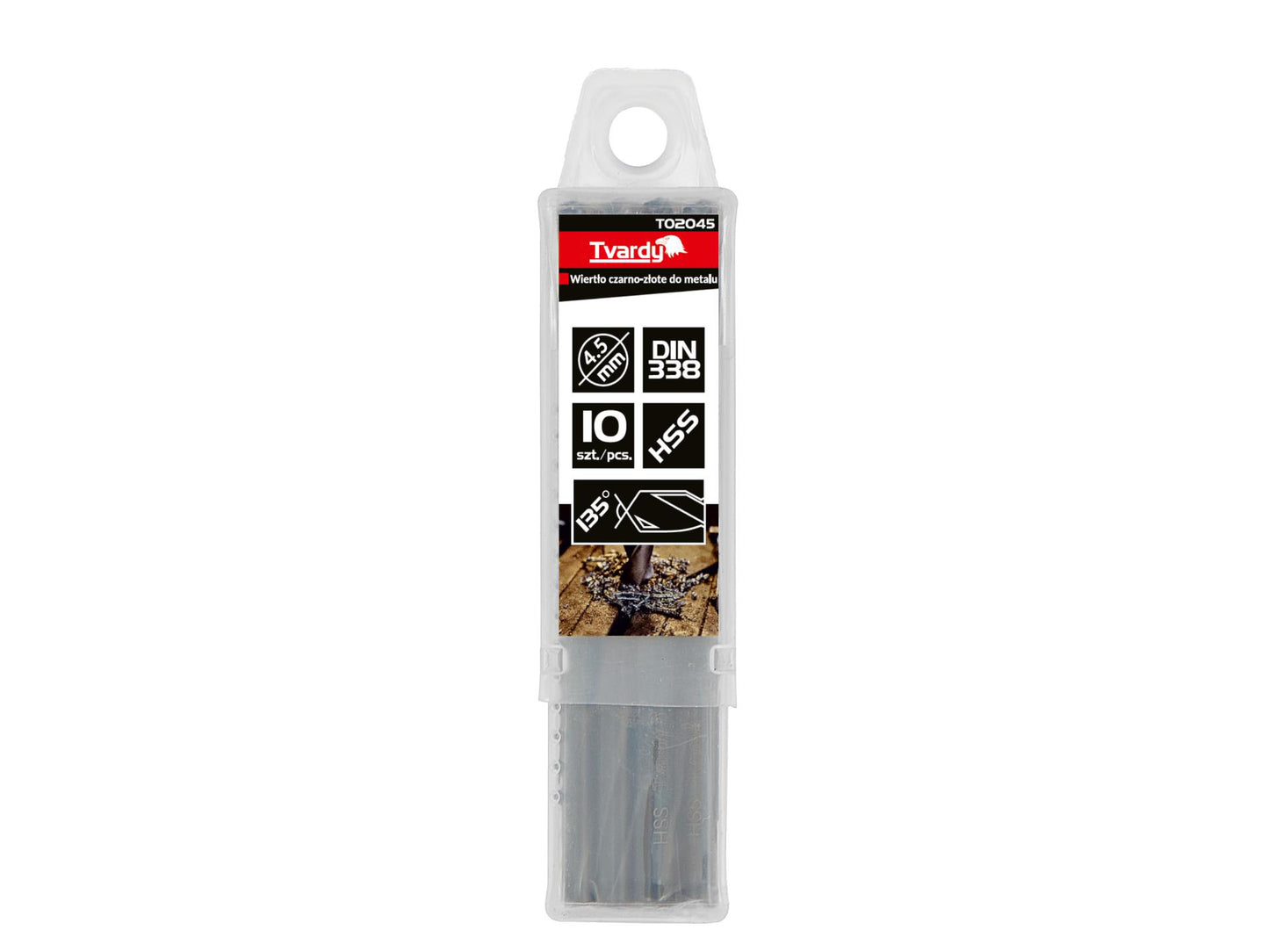 Set burghie HSS pentru metal, 4.50 mm, 10 elemente, Tvardy T02045