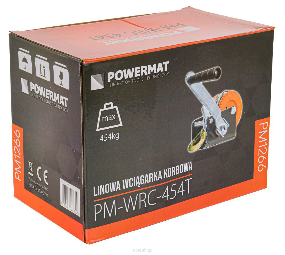 Troliu manual PM-WRC-454T, cablu 5 m, greutate maxima suportata 450 kg, Powermat PM1266