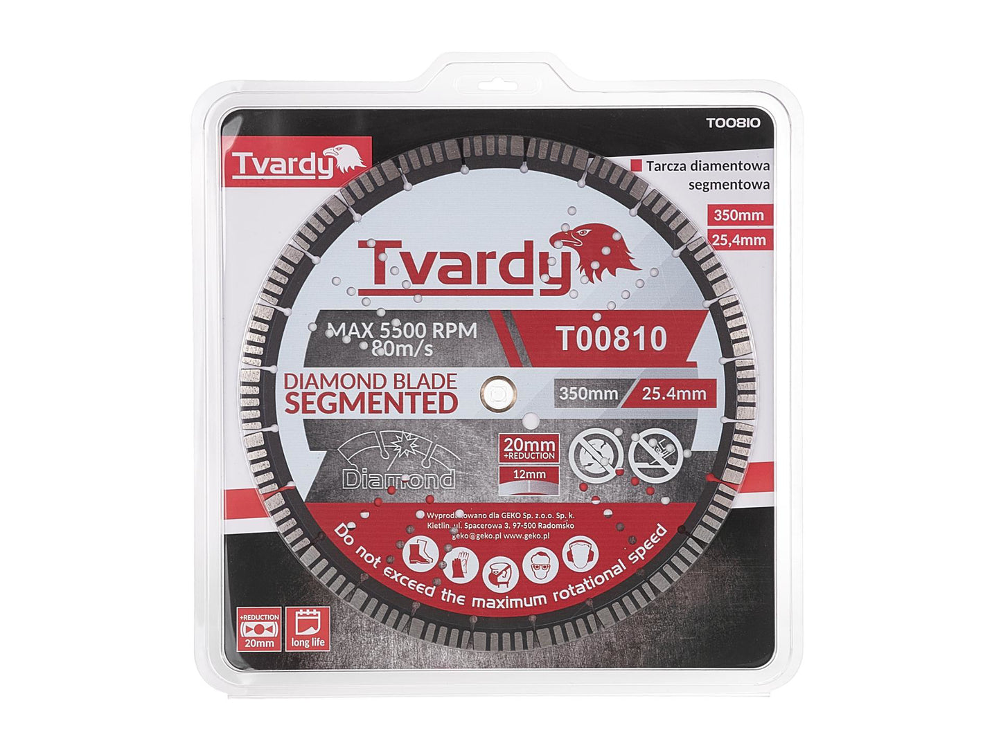 Disc diamantat segmentat, 350 x 12 x 25.4 mm, orificiu de montare 20 mm, Tvardy T00810