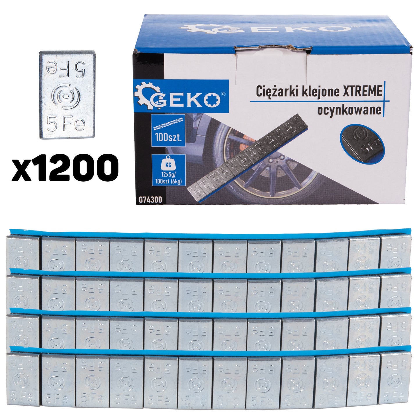 Set contra-greutati adezive pentru echilibrat jante de aliaj, 12 x 5 g, 100 elemente, Geko G74300