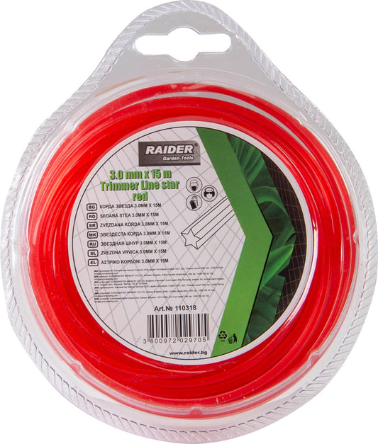 Fir stea pentru motocoasa, 3 mm x 15 m, rosu, Raider Garden Tools 110318