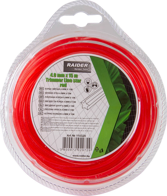 Fir stea pentru motocoasa, 4 mm x 15 m, rosu, Raider Garden Tools 110320