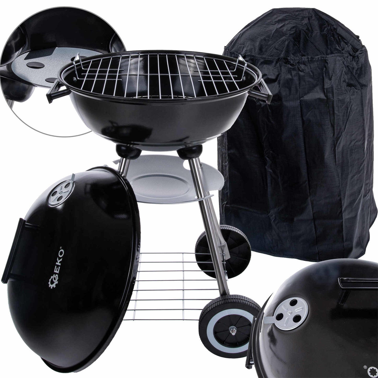 Gratar rotund pe carbuni cu capac, diametru 39 cm, Geko G80512