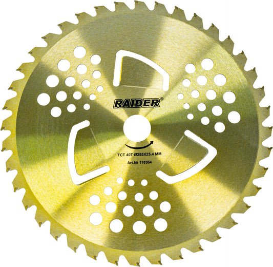 Lama motocoasa pentru iarba 40T si buruieni 3T, 255 x 25.4 mm, Raider Garden Tools 110364