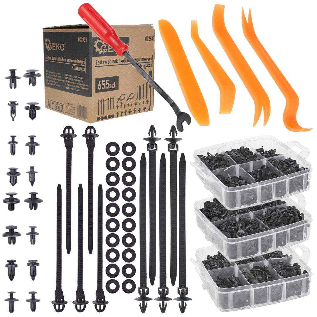 Set clipsuri / cleme auto de fixare pentru tapiterie, 655 elemente, Geko G02935