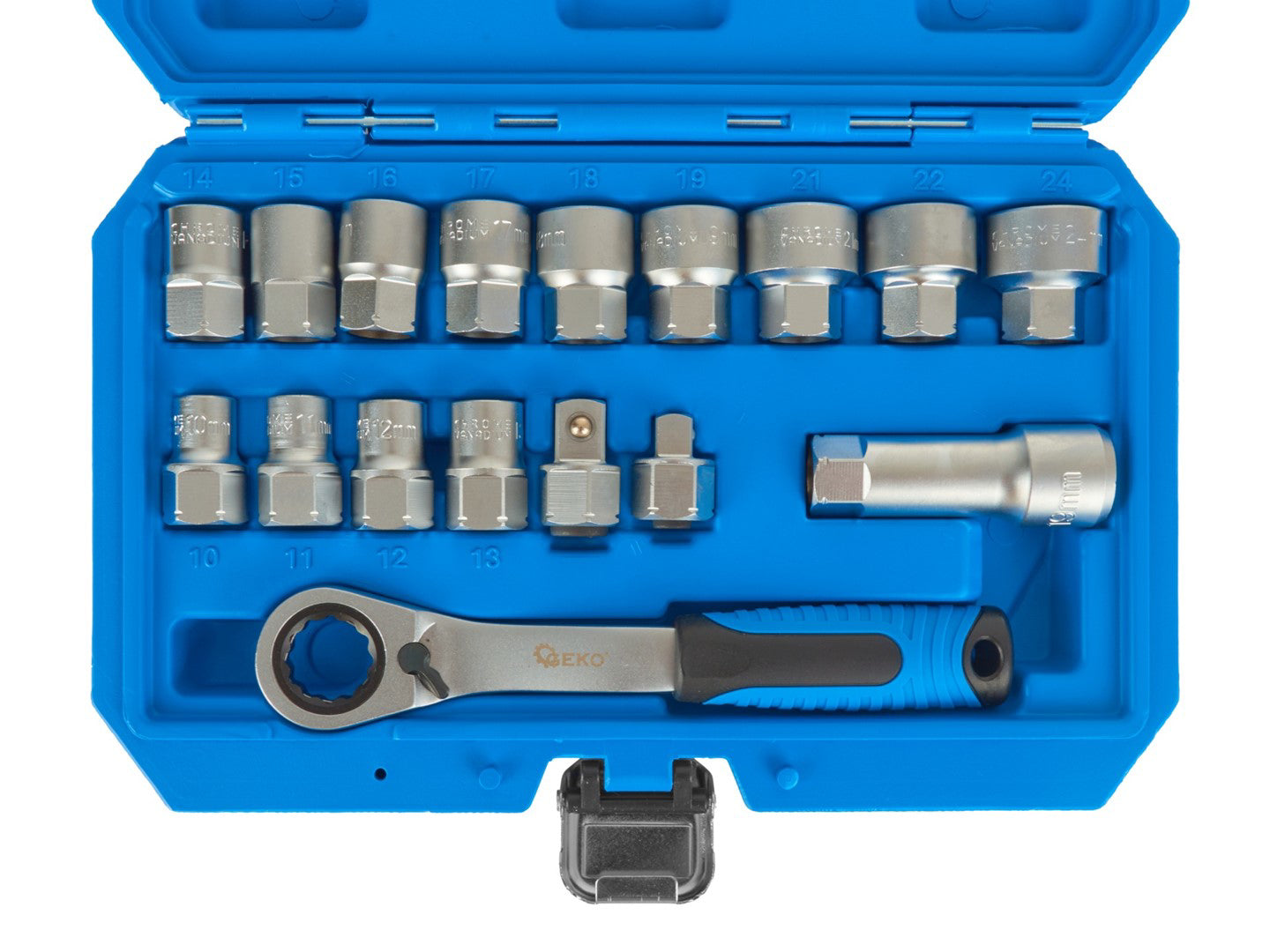 Set chei tubulare cu clichet, 17 elemente, Geko G13552