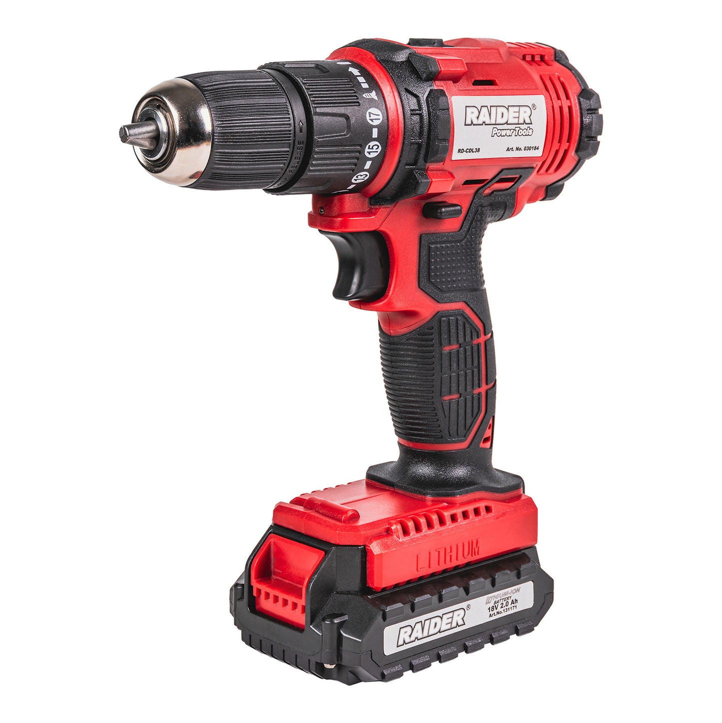 Bormasina cu percutie RD-CDL38 cu acumulator, 18 V, 2 x 2 Ah, 30 Nm, 10 mm, Raider 030184