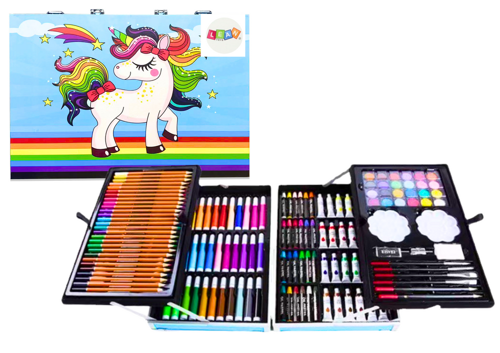 Set artistic cu valiza, 150 elemente, model unicorn, 36 x 31 x 5 cm, Lean 20391