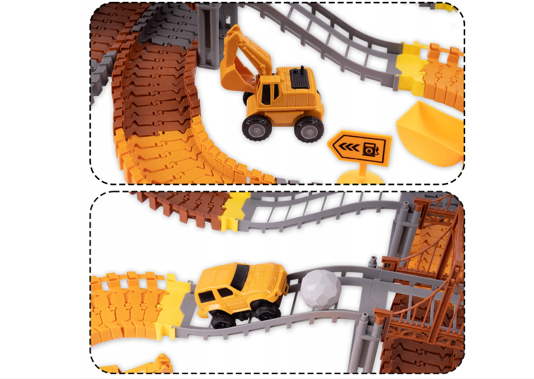 Set educativ constructie cu 2 poduri, macara si masinute, 273 piese, MalPlay 110484