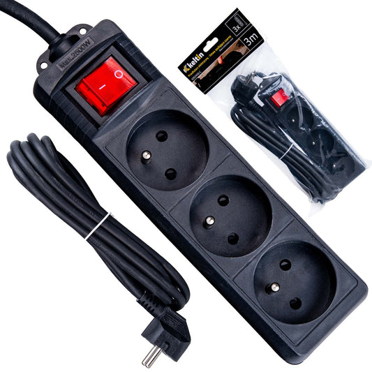 Prelungitor electric cu 3 prize, 3 m, negru, Keltin K00245B-C