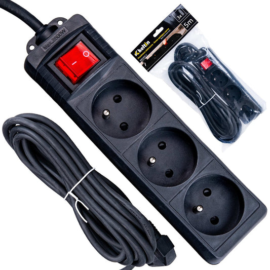 Prelungitor electric cu 3 prize, 5 m, negru, Keltin K00245C-C