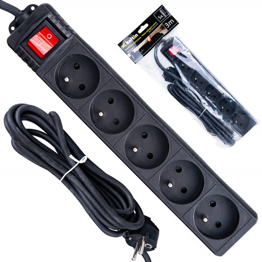Prelungitor electric cu 5 prize, 3 m, negru, Keltin K00246B-C